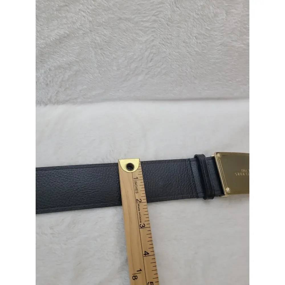 Michael Kors Leather Belt Black Brown Gold Logo XL Luxury Capsule Minimalist